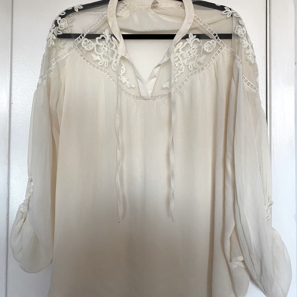 Cream floral mesh maternity top - Picture 5 of 8